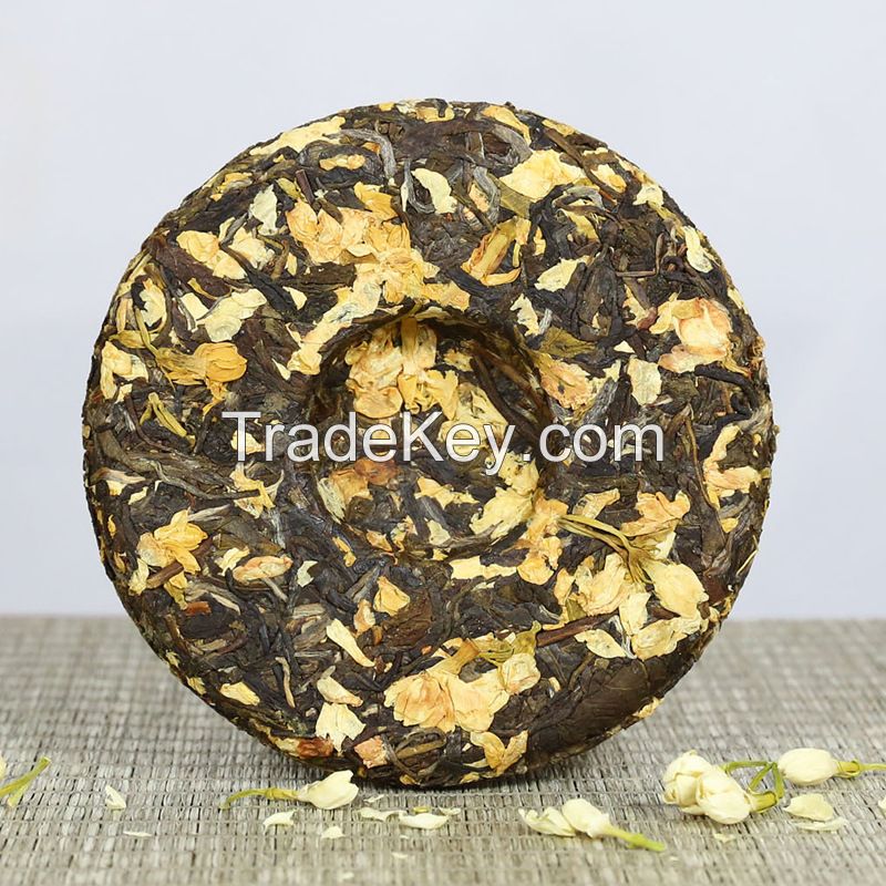 Wholesale Peace and Calming Jamine Blended with Raw Puerh Sheng Puer Herbal Flower Tea in Cake