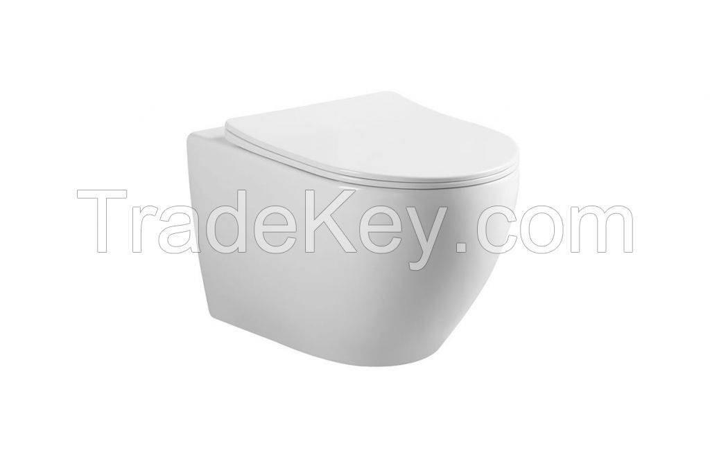 Manufactures European modern round washdown rimless P-trap wall-hung toilet set for home hotel bathroom