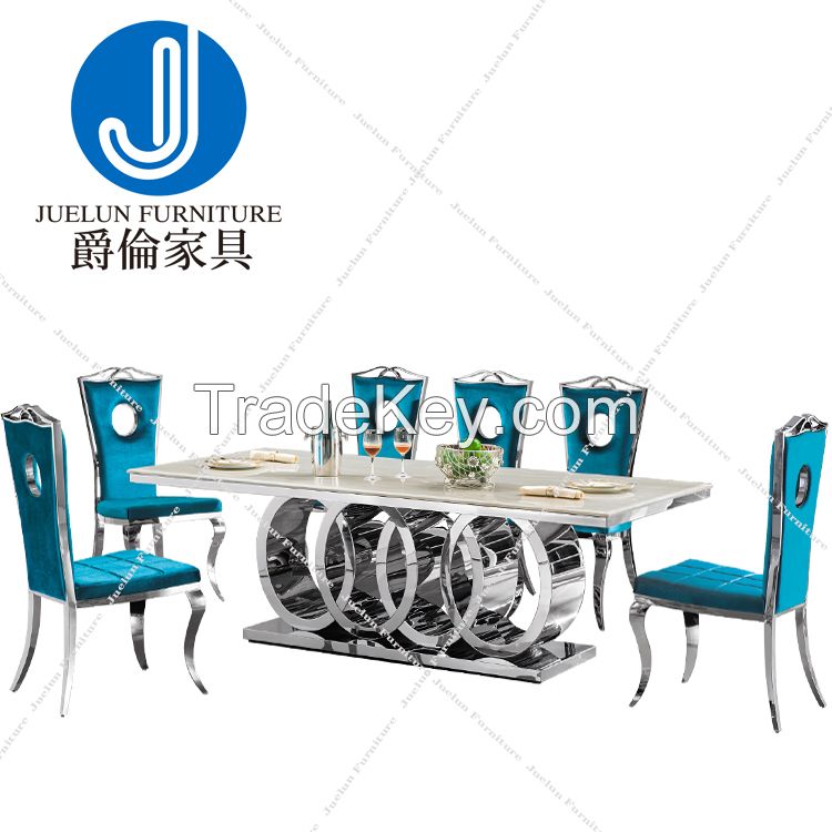 Wholesale Gold Metal Stainless Steel Dining Room Sets Marble Dinning Table Chairs Set