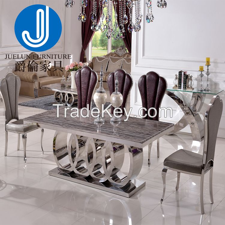 Wholesale Gold Metal Stainless Steel Dining Room Sets Marble Dinning Table Chairs Set