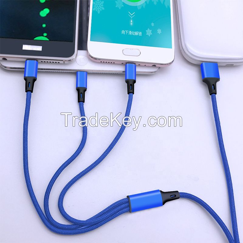 3 in 1 USB Cable Phone Charger Fast Charging Micro USB Type C Cable mi 8 Pin for Lightning Cord