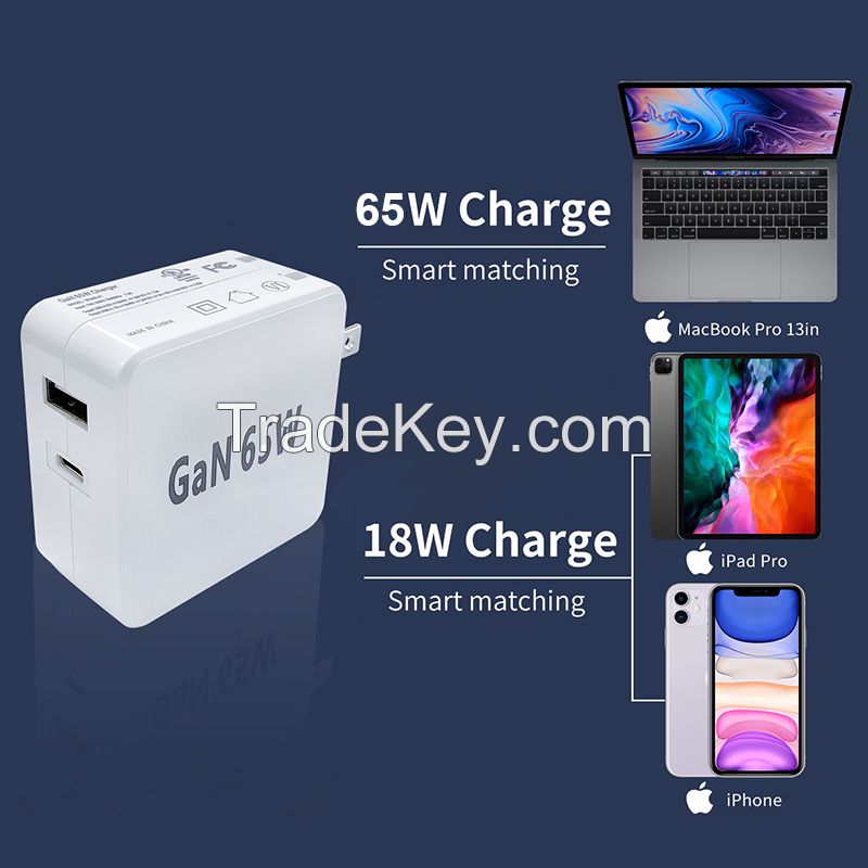 Support UK EU US Plug Small 65W Type-c USB A PD 3.0 Quick Fast GaN Travel Charger laptop chargers