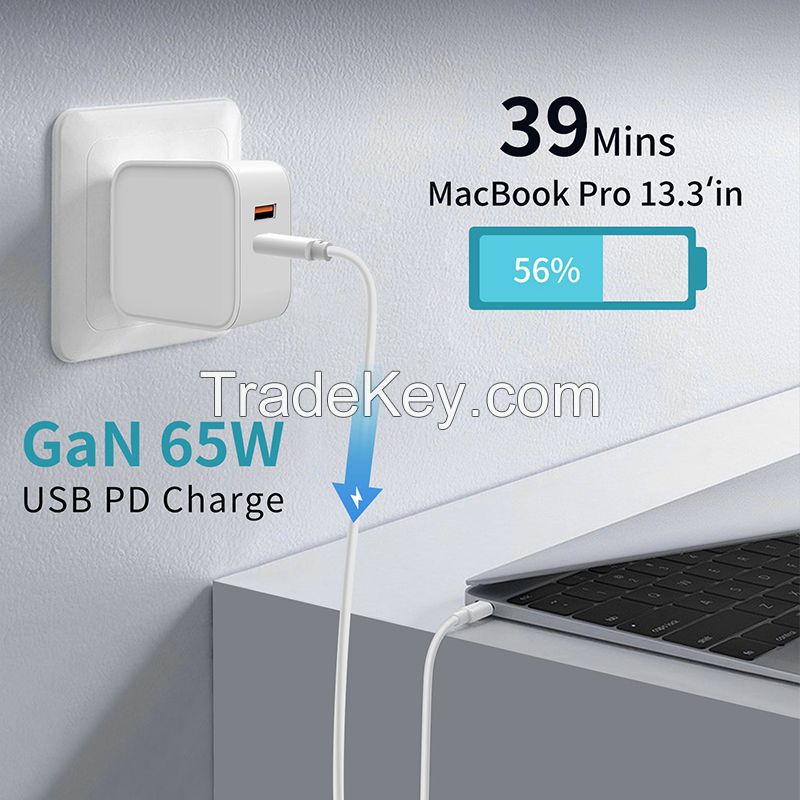 Support UK EU US Plug Small 65W Type-c USB A PD 3.0 Quick Fast GaN Travel Charger laptop chargers