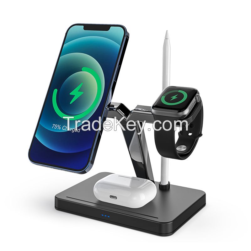 Portable 4 in 1 Wireless Charger Bracket 15W Qi Fast Charging Dock Base for iPhone iWatch Airpod 4 in 1 Wireless Charging Holder