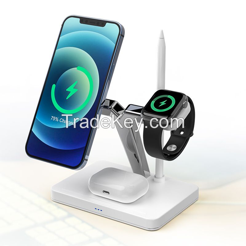 Portable 4 in 1 Wireless Charger Bracket 15W Qi Fast Charging Dock Base for iPhone iWatch Airpod 4 in 1 Wireless Charging Holder