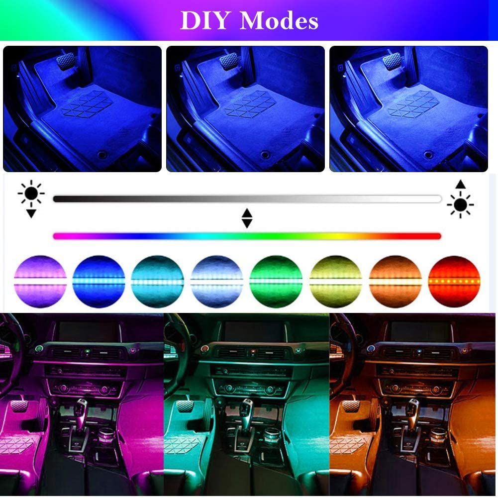  Car Led Lights Interior 4 Pcs 48 Led Strip Light For Car With USB Port APP Control For iPhone Android Smart Phone Infinite DIY Colors Music Microphone Control