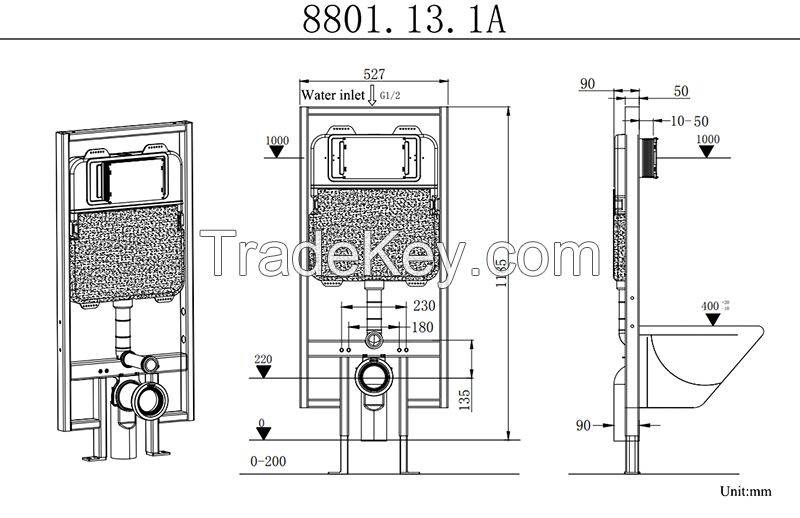 Hansbo Concealed Cistern, Dual Flush, Upper Tank, Compact Panel, Flush Volume Adjustable