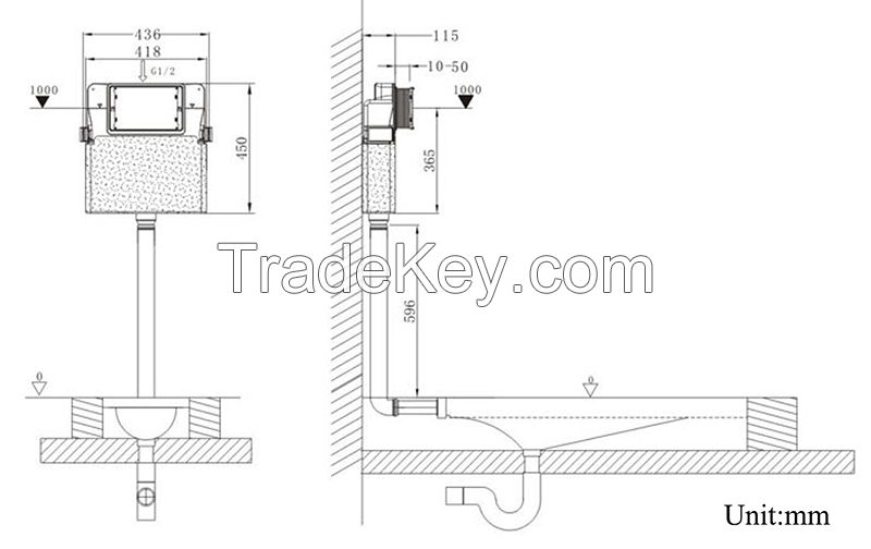 Hansbo Concealed Cistern, Dual Flush, Lower Tank, Compact Panel, Flush Volume Adjustable