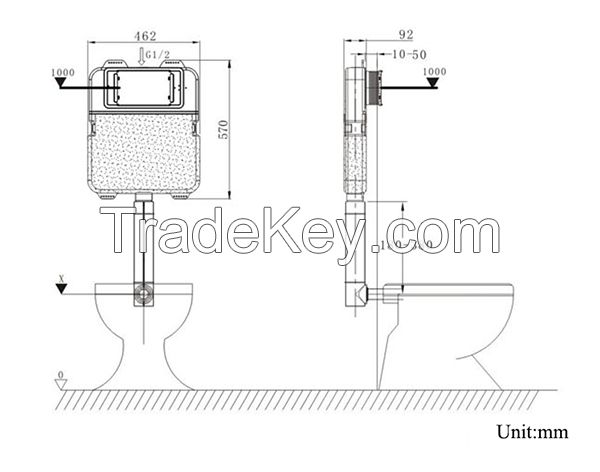 Hansbo Concealed Cistern, Dual Flush, Lower Tank, Compact Panel, Flush Volume Adjustable