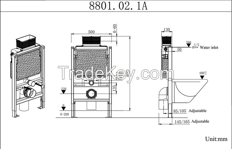 Hansbo Concealed Cistern, Dual Flush, Lower Tank, Compact Panel, Flush Volume Adjustable