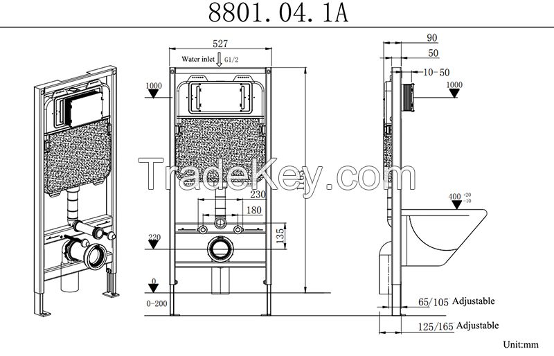 Hansbo Concealed Cistern, Dual Flush, Upper Tank, Compact Panel, Flush Volume Adjustable