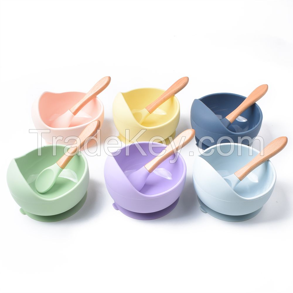 Wholesale Bpa Free Babies Products Non Slip Silicone Suction Bowl With Spoon