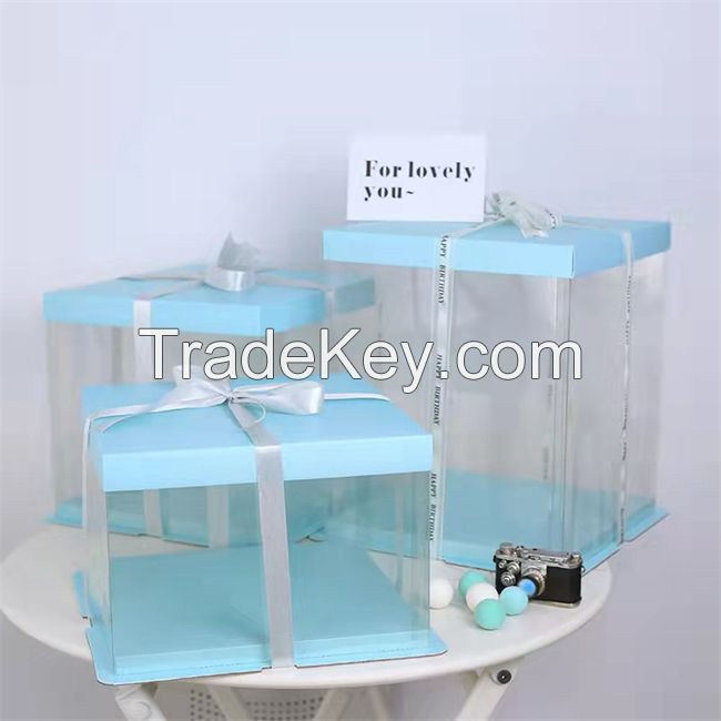 Food Grade Custom Transparent PET Plastic Decorative Wedding Square Cake Boxes In Bulk