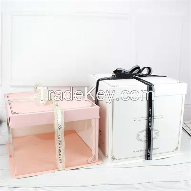 Food Grade Custom Transparent PET Plastic Decorative Wedding Square Cake Boxes In Bulk