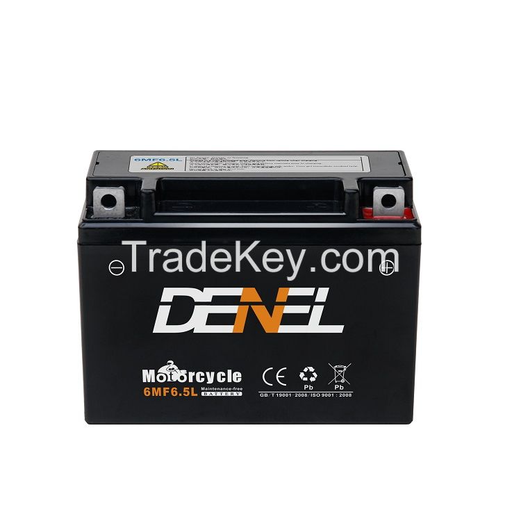 DENEL China Wholesale cheap price battery good starting performance small size 6MF6.5 motor start battery mf sealed lead acid battery