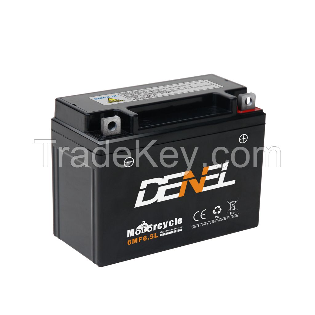 DENEL China Wholesale cheap price battery good starting performance small size 6MF6.5 motor start battery mf sealed lead acid battery