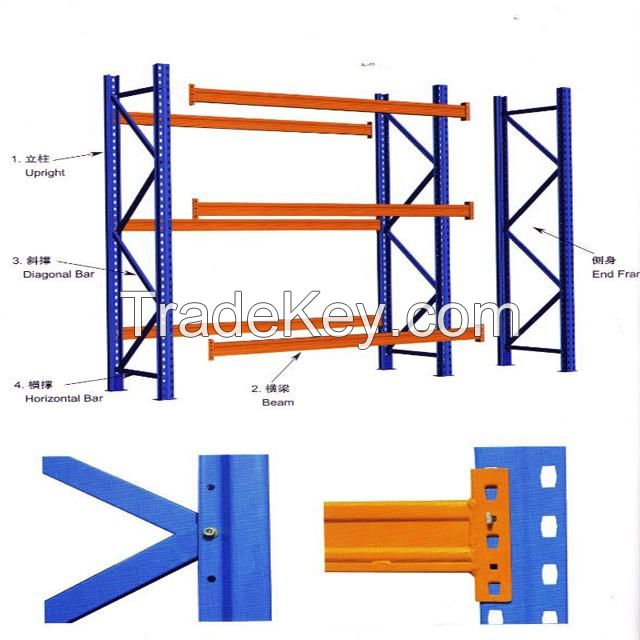 Heavy Duty Storage Racking Goods System Warehouse Storage Racks For Industrial Storage Material Cold rolled steel Color Upright - blue, Beam - orange; or customized. Outer Dimension (H*W*Dmm) 4700*2500*1000 or customized Height 1500-8000mm Depth