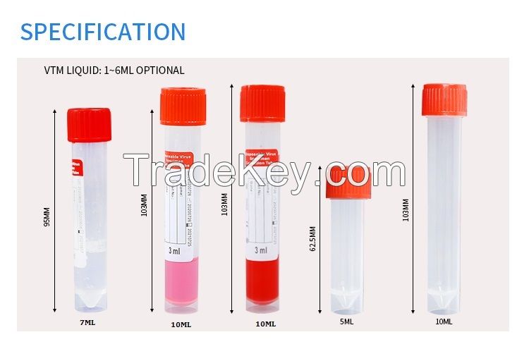 Vtm Nasopharyngeal Oral Swabs Nasal Vtm Tubes Swab Kits Viral Transport Medium Kit Virus Collection Sampling Tube