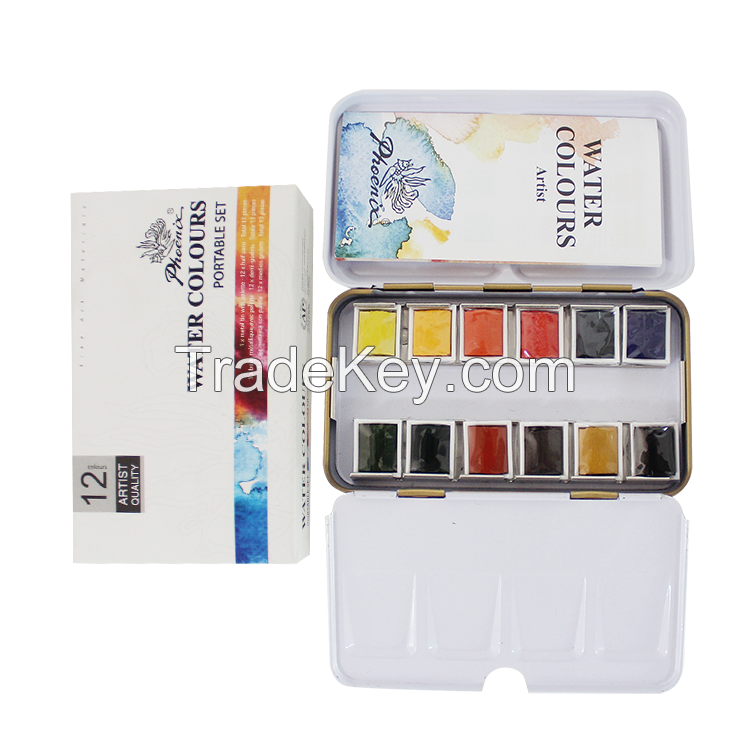  Phoenix watercolor 12 /24/48 half pan mentalic tin Artist series with CE certification