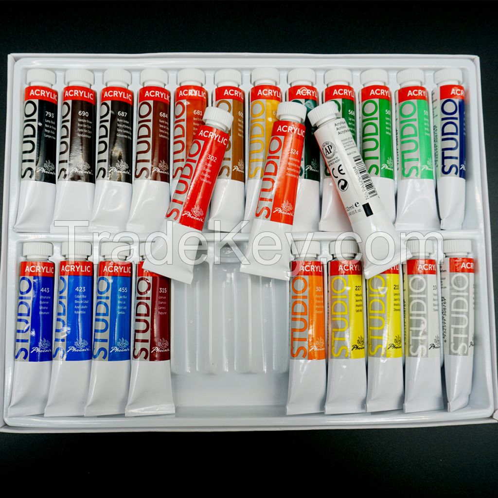 Phoenix Artist Grade 24 Colors Acrylic Paints Set 12 ML Drawing Painting Pigment Set