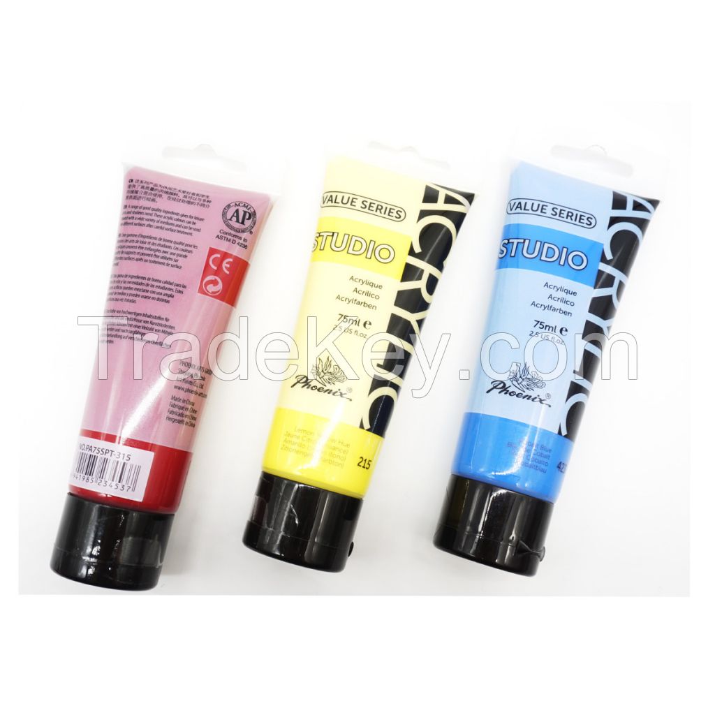 70 Colors/Pouches (75 ml/2.5 oz.) with tubes, Rich Pigments art kids Acrylic Paint