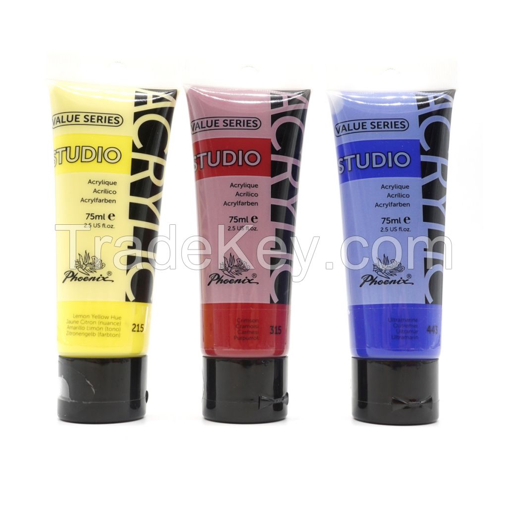 70 Colors/Pouches (75 ml/2.5 oz.) with tubes, Rich Pigments art kids Acrylic Paint