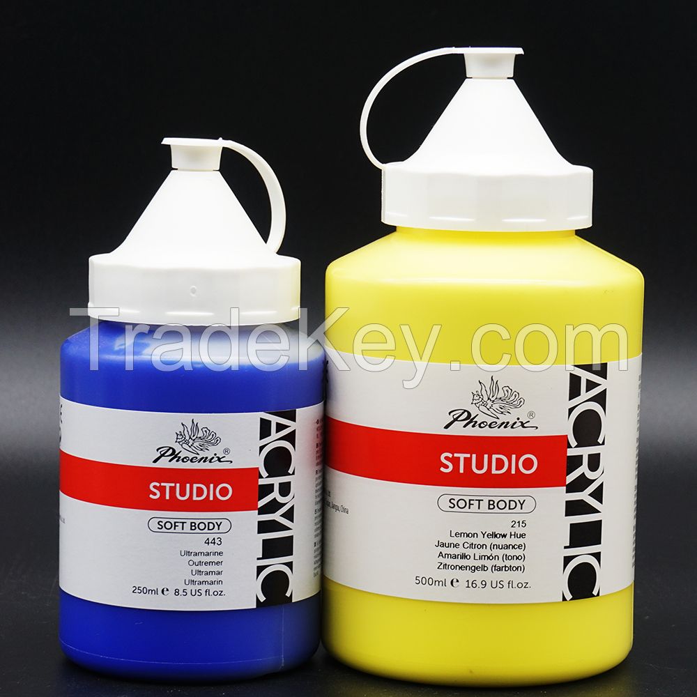 Phoenix Hot Sale Non-Toxic 19 Colors Plastic Bottle 500ml Colorful Acrylic Paint Bulk Artist Acrylic Paint