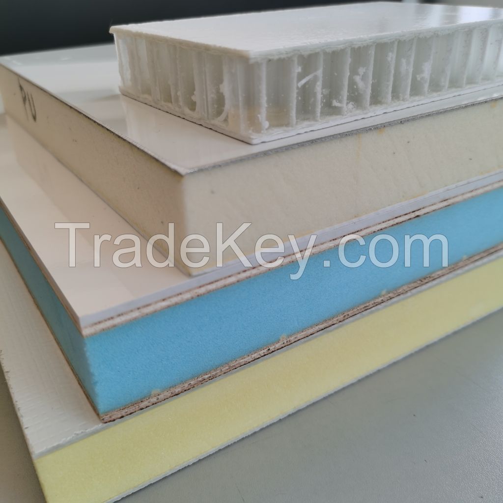 Gel Coated GRP FRP Plywood/XPS/Polyurethane PU Foam/PP Honeycomb FRP Sandwich Panel For Truck Body and Wall Panels 