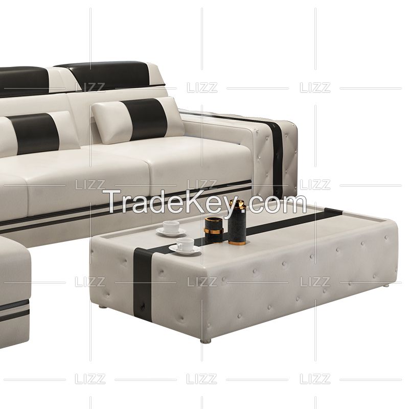 Factory Supplier Leisure LED Genuine Leather Living Room Modular Couch Luxury Functional Home Furniture Sectional U Shape Corner Sofa Set