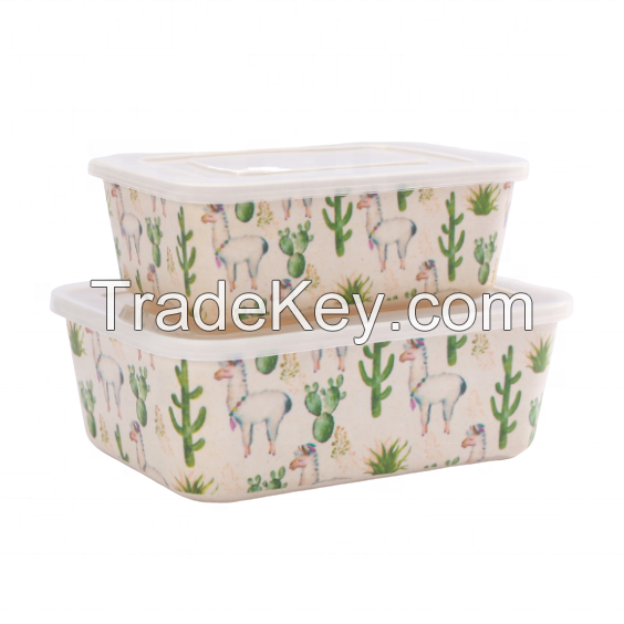 OEM approved rectangular custom airtight reusable biodegradable stackable bamboo fiber food storage container set with lid