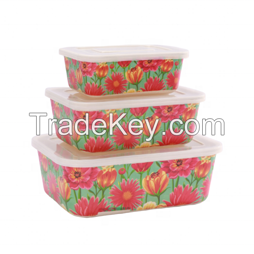 OEM approved rectangular custom airtight reusable biodegradable stackable bamboo fiber food storage container set with lid