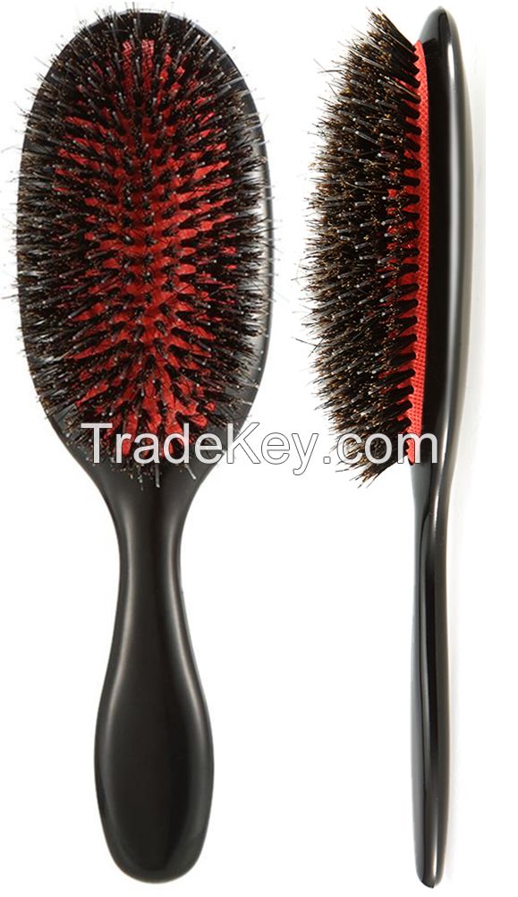 Boar Bristle Detangler Hair Brush Paddle Detangling Brush for Curly Thick Straight Hair, Anti-frizz Styling Hair Brush for Women Men Kids, Make Hair Smooth and Add Shine, Flexible Cushioned Hairbrush