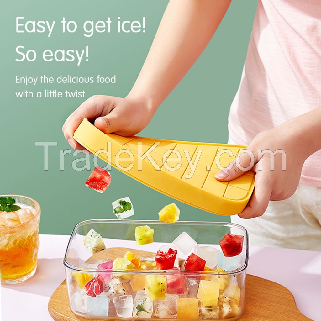 Ice Cube Tray With Lid and Bin | 32 Nugget Silicone Ice Tray For Freezer | Flexible Safe Ice Cube Molds Comes with Ice Container, Scoop and Cover (Pink)&Atilde;&cent;&iuml;&iquest;&frac12;&Acirc;&brvbar;Ice Cube Tray With Lid and Bin | 32 Nugget Silicone 