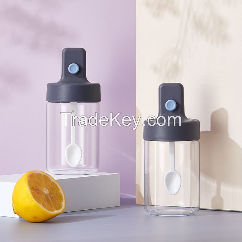 Small Glass Sugar Bowl with Lid and Spoon Dispenser Salt Containers pepper holder Jar for Home and Kitchenï¼�260mlï¼�