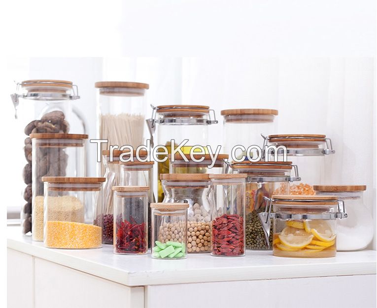 Custom Size Storage Containers Kitchen Glass Storage Jars With Bamboo Lids