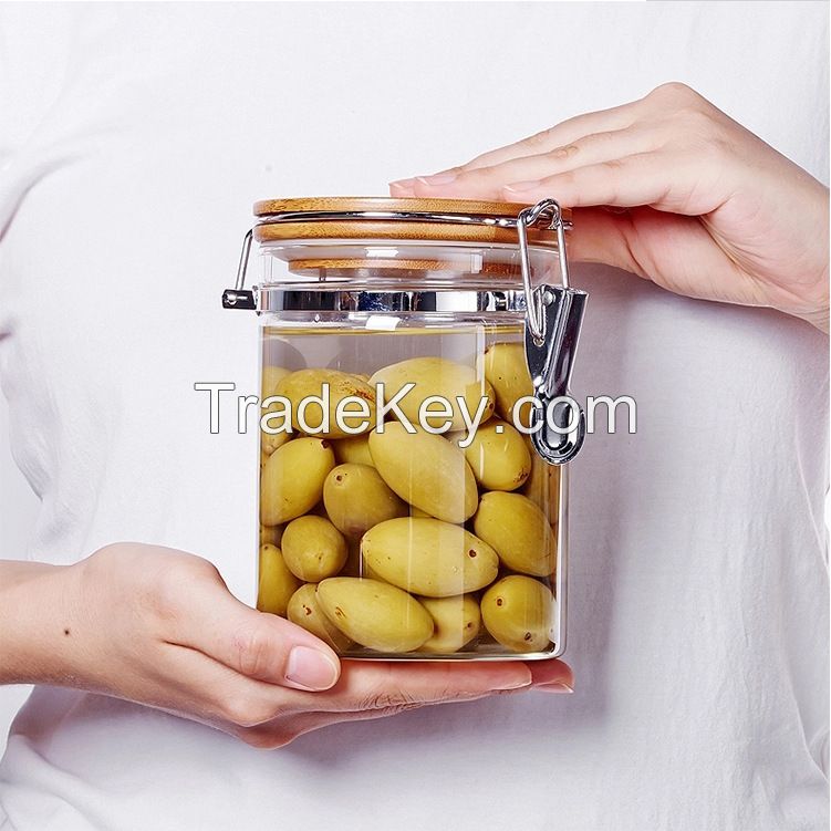 Custom Size Storage Containers Kitchen Glass Storage Jars With Bamboo Lids