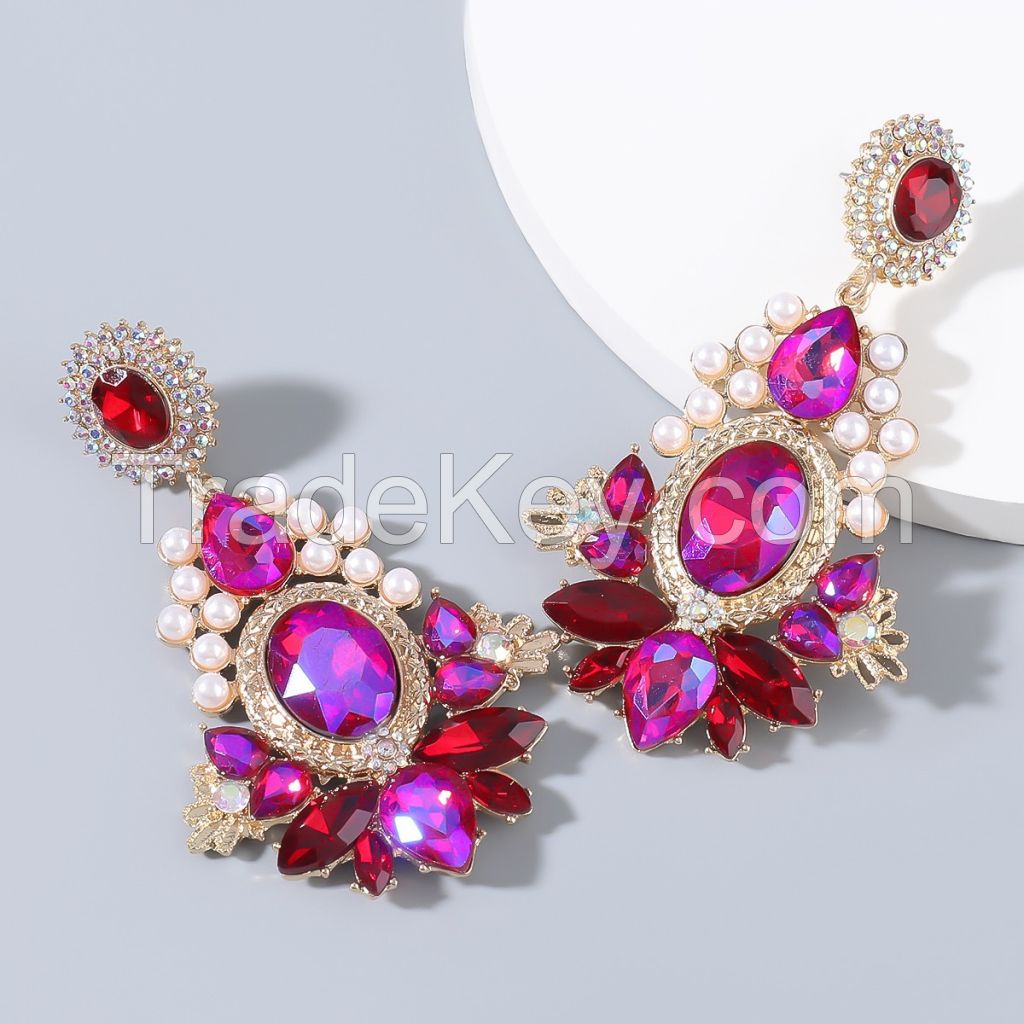 Fashion trend Earrings alloy diamond inlaid pearl geometric earrings earrings women's European and American party Earrings