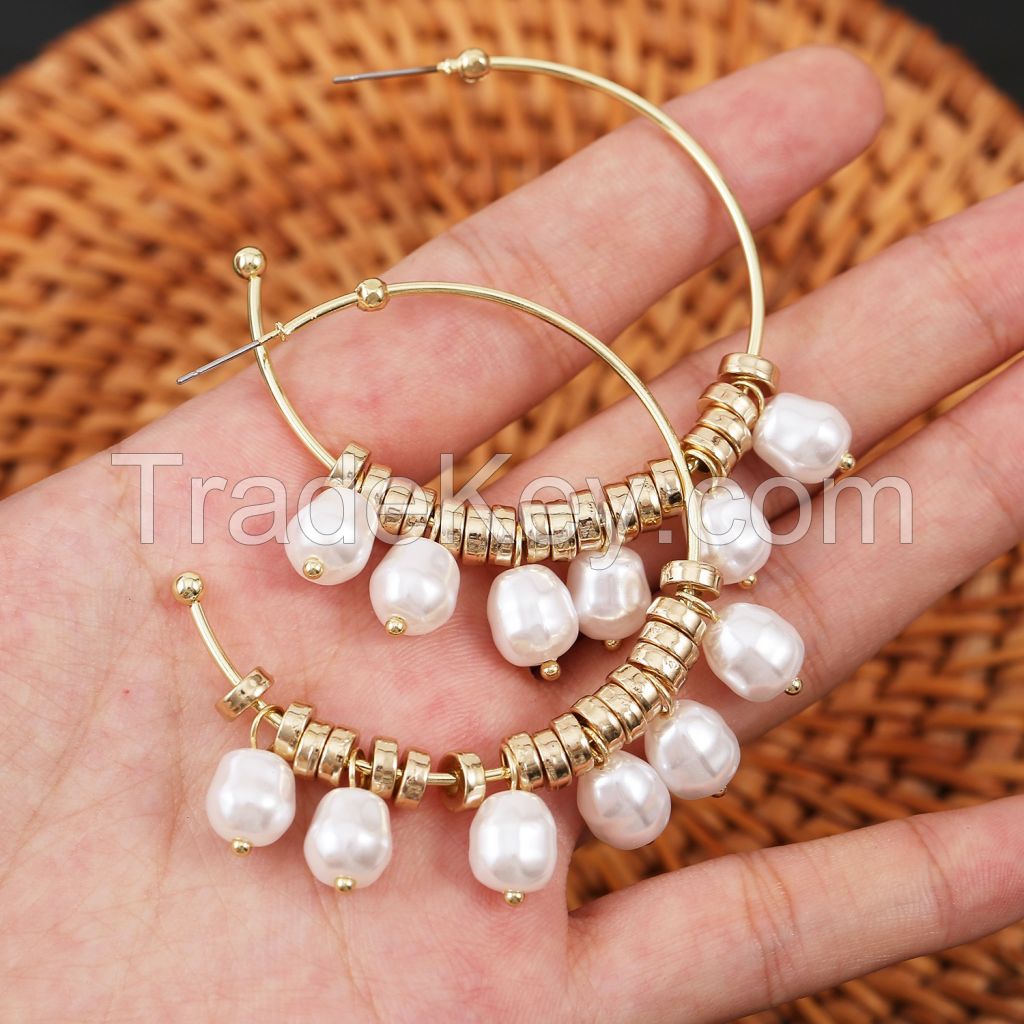 Cross border retro imitation natural fresh water simple pearl shaped earrings Baroque Pearl Earrings female Pearl Earrings