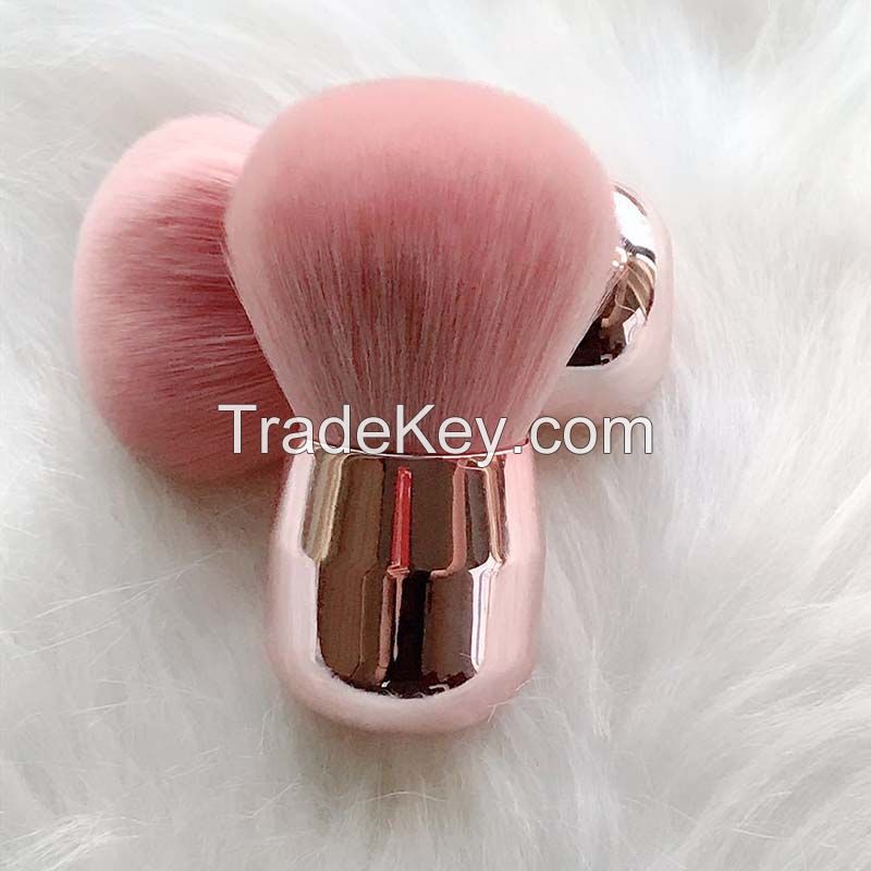 Pink soft synthetic hairy mushroom head powder brush plastic little Ka