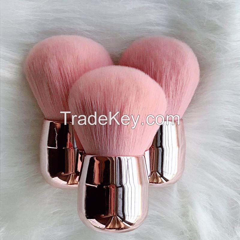 Pink Soft Synthetic Hairy Mushroom Head Powder Brush Plastic Little Ka