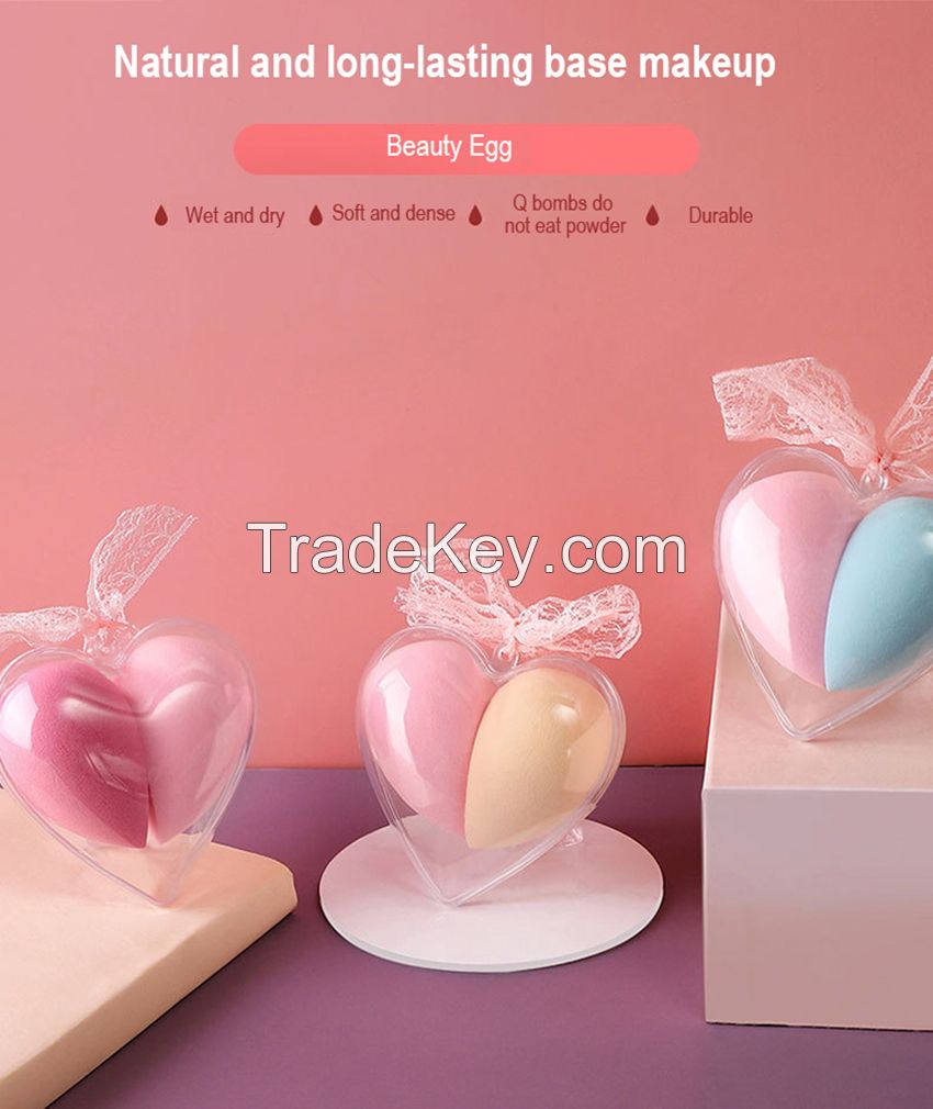 Personalized Love Heart Shape Beauty Egg Puff Wet And Dry Face Wash Makeup Hydrophilic Non-latex Sponge Puff Holiday Gift