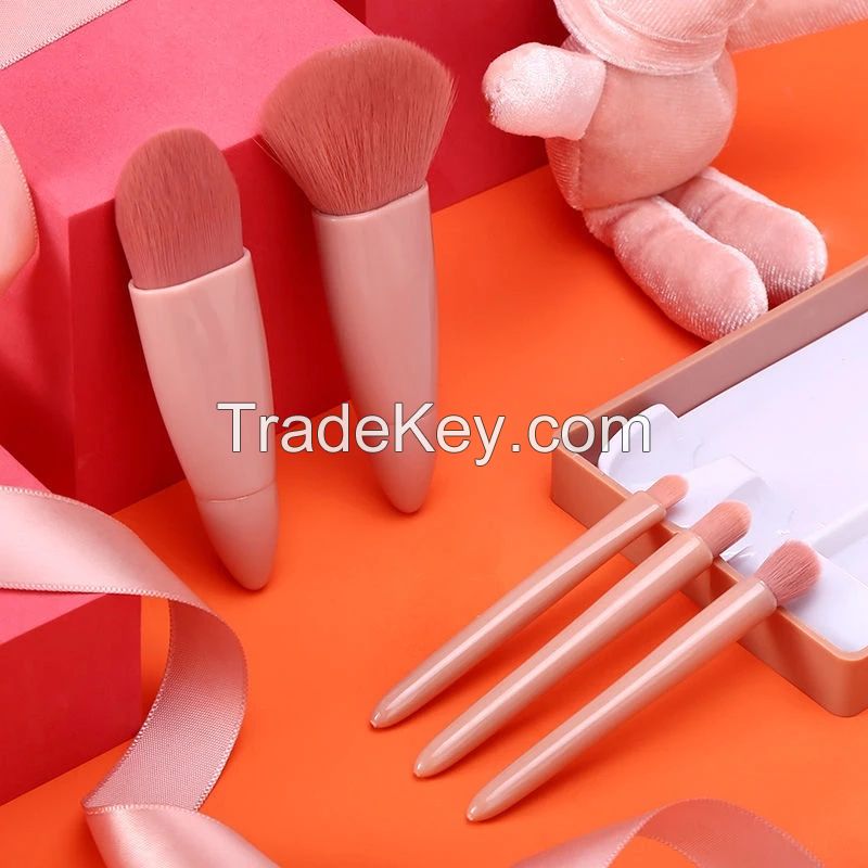 Portable travel brush set short handle loose powder brush foundation smudge eyeshadow lip makeup brush kit with makeup mirror