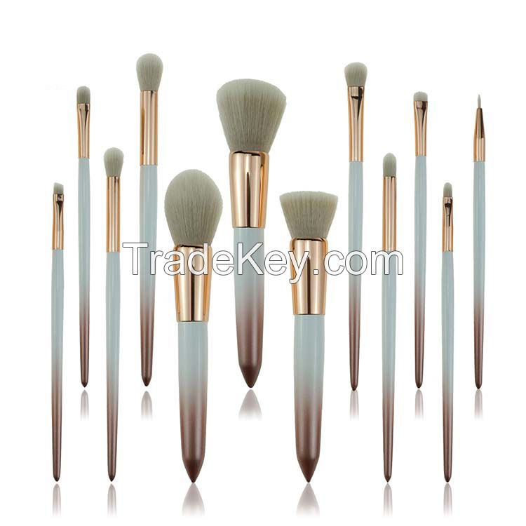 12 Pieces 2 color handle with Charcoal grey synthetic hair Classic Makeup brush for maquillaje