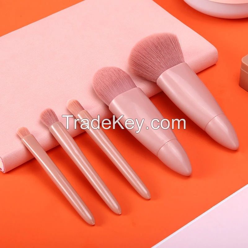 Portable travel brush set short handle loose powder brush foundation smudge eyeshadow lip makeup brush kit with makeup mirror