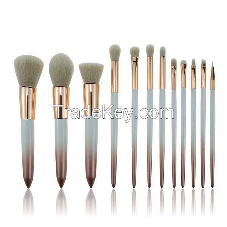 12 Pieces 2 color handle with Charcoal grey synthetic hair Classic Makeup brush for maquillaje