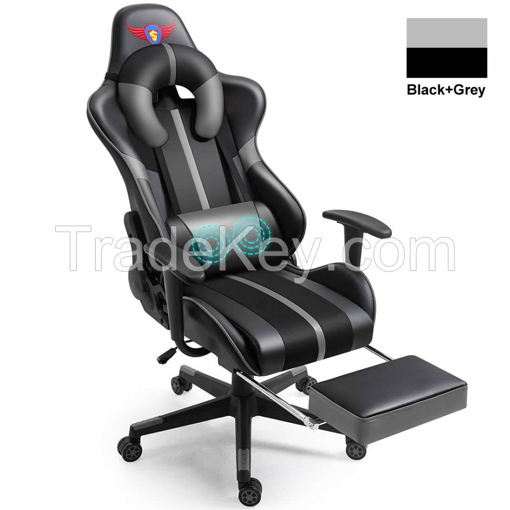 High Quality Luxury rgb Racing Computer Pink and Black 180 Degrees Reclining Gaming Chair with Footrest and massage Pillow