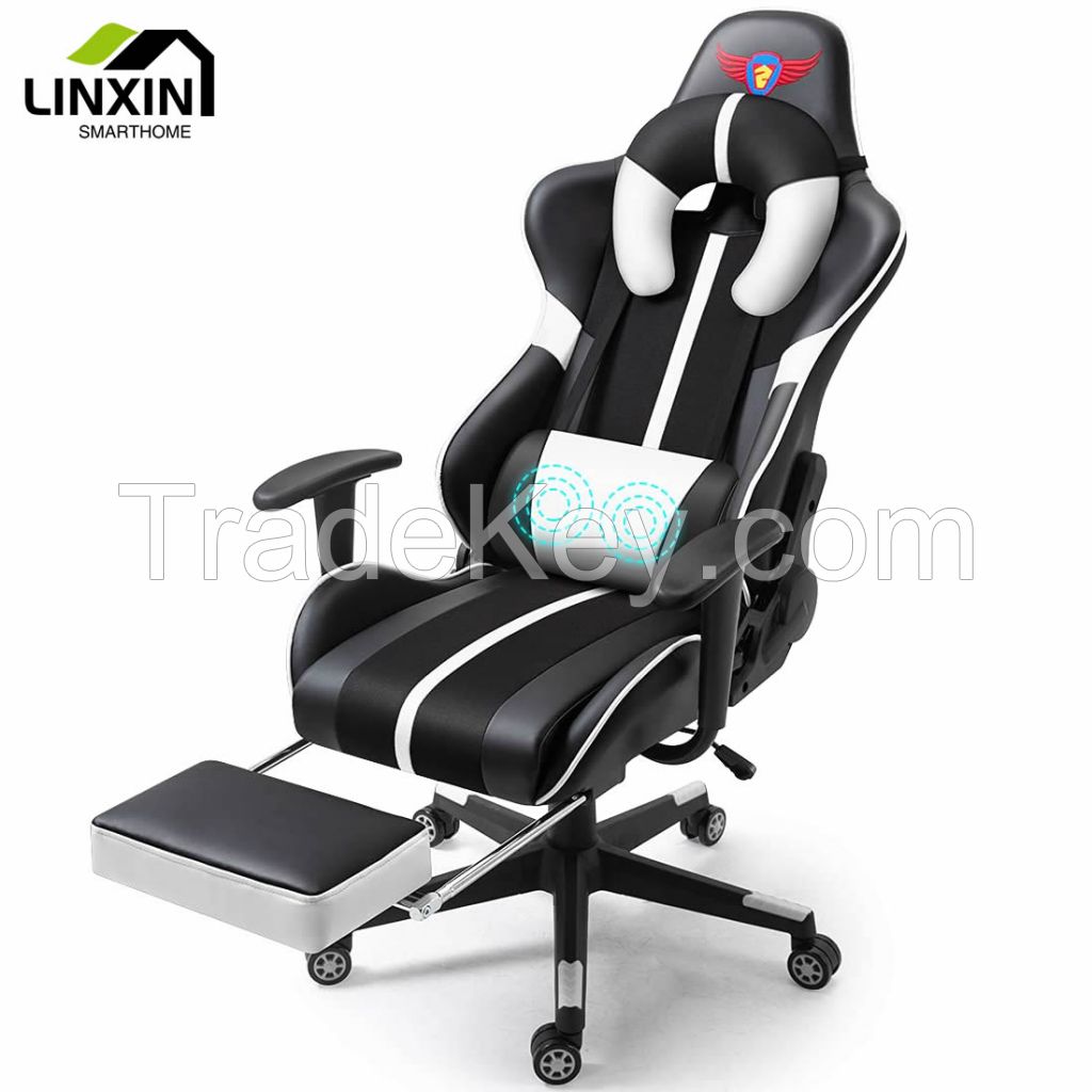 Cheap Modern Ergonomic Adjustable Armrest Racing Silla Swivel Gaming Seat Office Chair with Footrest and Massage Custom Logo