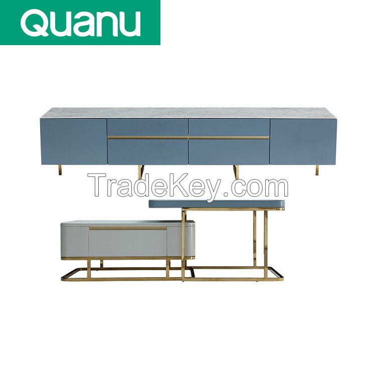 Quanu 670106 Luxury living room furniture round tea table tv stand coffee table set