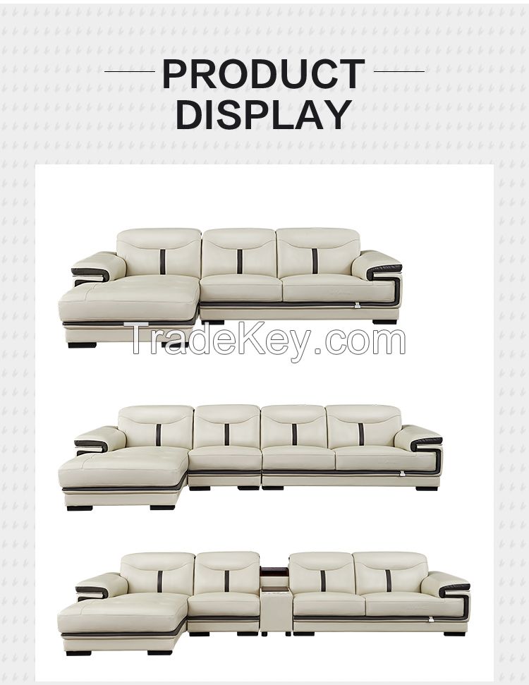 Quanu 102167 cowhide modern l shape white genuine luxury leather corner sectional sofa set