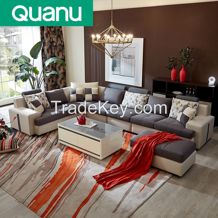 Quanu 102117 Modern fabric u shape couch living room sofa set furniture designs